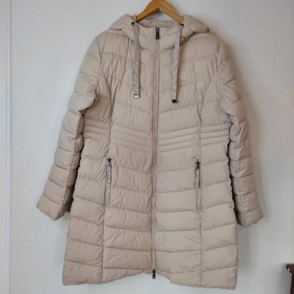 Lauren Ralph Lauren Hooded Puffer Jacket Size Large In Birch - Picture 2 of 11